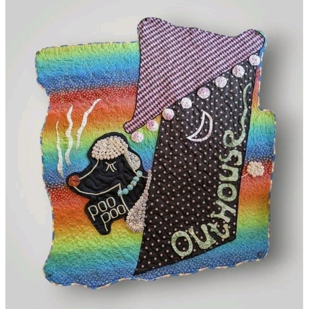 Poodle Quilted Wall Hanging Quirky Art Handmade Whimsical Funny Maximalist OOAK